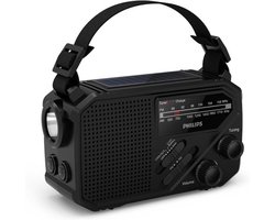 PHILIPS TAR1609 draagbare Noodradio FM/AM-radio met interne oplaadbare batterij, back-up met AAA-batterij en handslinger, zonne-energie, ingebouwde led-lamp en zaklamp als noodradio survival emergency radio voor kamperen, wandelen en stroomuitval
