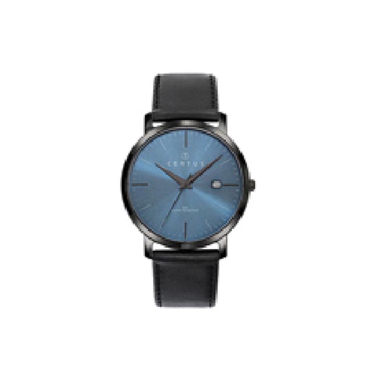 Certus-model 611053-heren-horloge-zwart leder-datum-5 atm waterdicht-hoog draagcomfort-diameter 40 mm-blauwe wijzerplaat-made in France