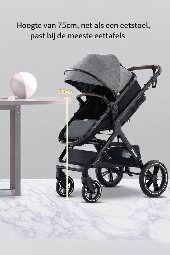 Luxe Kinderwagen 3-in-1 - Kinderwagen - Reiswieg - Autostoel - Stijlvol en Comfortabel - Geschikt voor kinderen van 0-2 jaar -grijs van Merkloos — afbeelding 3