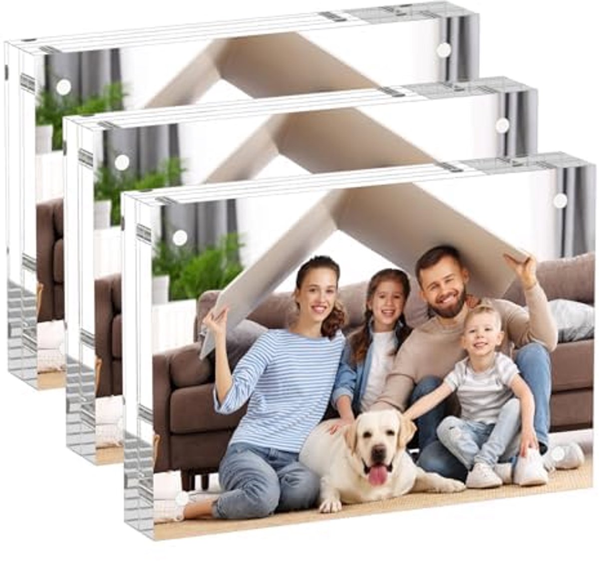 Unyqoos Set van drie frameloze acryl fotolijsten voor dubbelzijdig gebruik op bureau Transparant