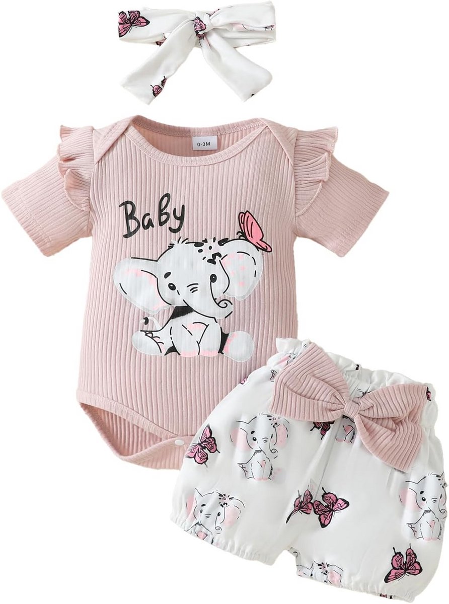 Schattige 3-delige Zomerset voor Baby Meisjes: Romper, Shorts en Haarband