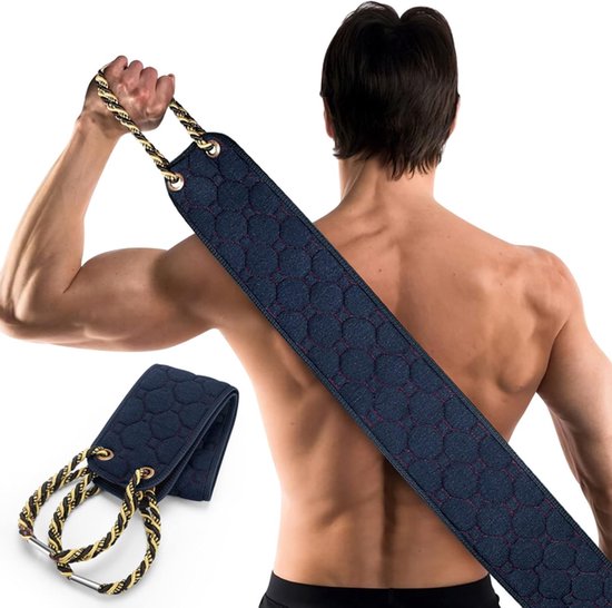 Rugscrubhanddoek - badhanddoeken - exfoliërend - dubbelzijdige rugscrubstrip - rugreinigingshanddoek - 98 cm - rayon - marineblauw