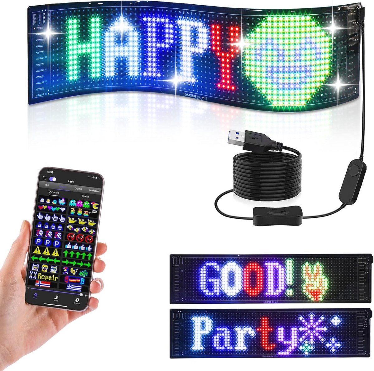 Programmeerbaar LED-bord met Bluetooth-app-besturing voor reclame en animaties