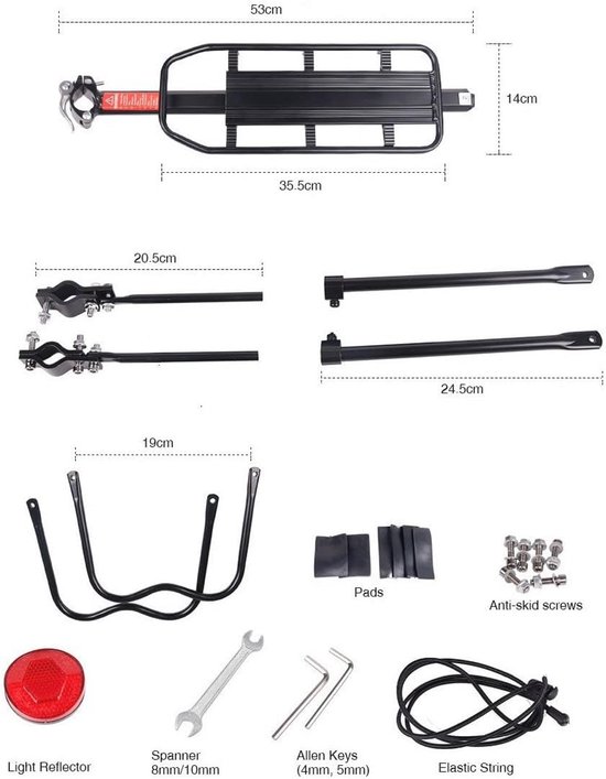 HUIOP Fiets Voordrager Aluminiumlegering Mountainbike Cargo Bagagedrager Rack,fietsenrek