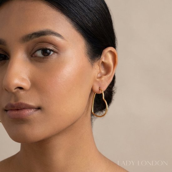 Lady London – Grandes boucles d'oreilles – En forme de cœur – RVS – Couleur or – 1 paire