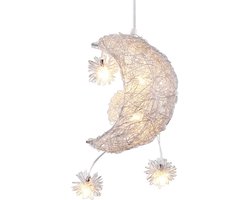 iDEGU Hanglamp, maan, sterren, led, kroonluchter, plafondlamp met 5 lampen, decoratieve verlichting voor kinderkamer (15 cm warm wit licht)