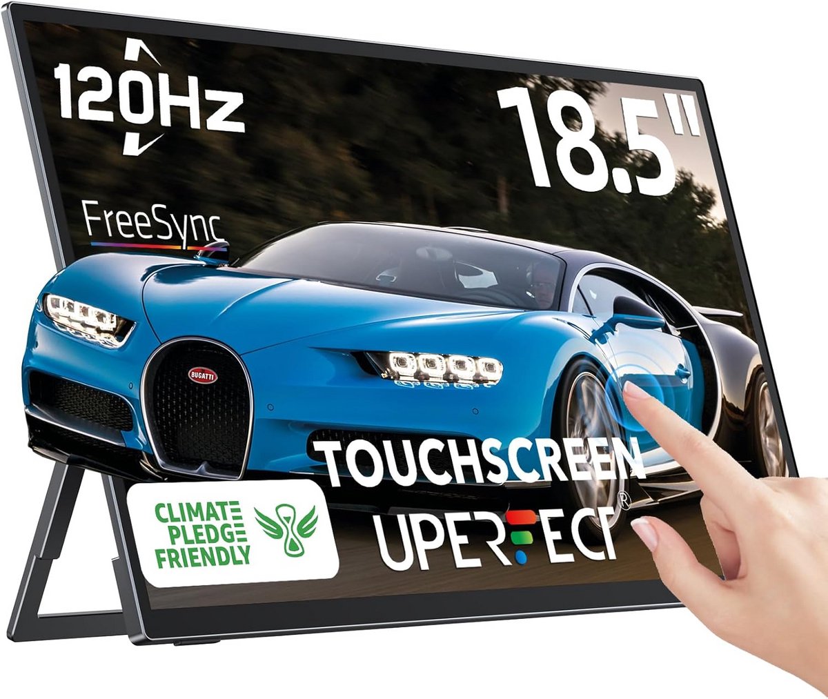 UPERFECT 18.5 Inch 120Hz Touch Screen Portable Monitor FHD 1080P Eye Care Screen with Integrated Bracket USB C Mini HDMI for PC Laptop Xbo Switch, Metal Housing, VESA compatible
