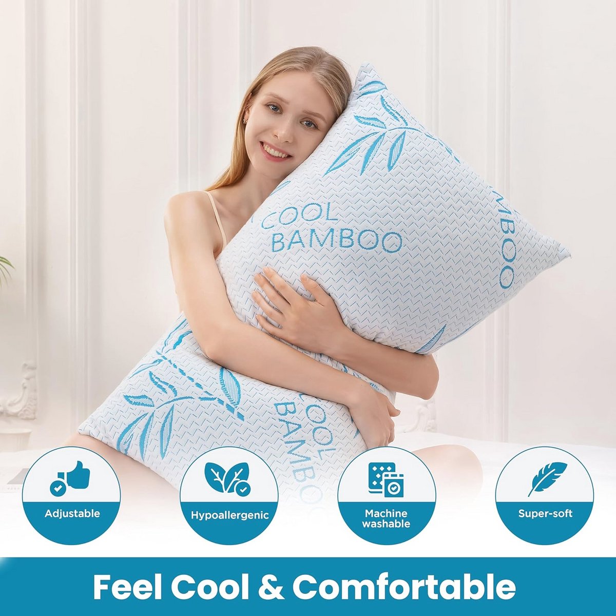 Queen Size 2-Pack Bamboe Kussens met Memory Foam - Verstelbaar en Koelend Bed Kussen