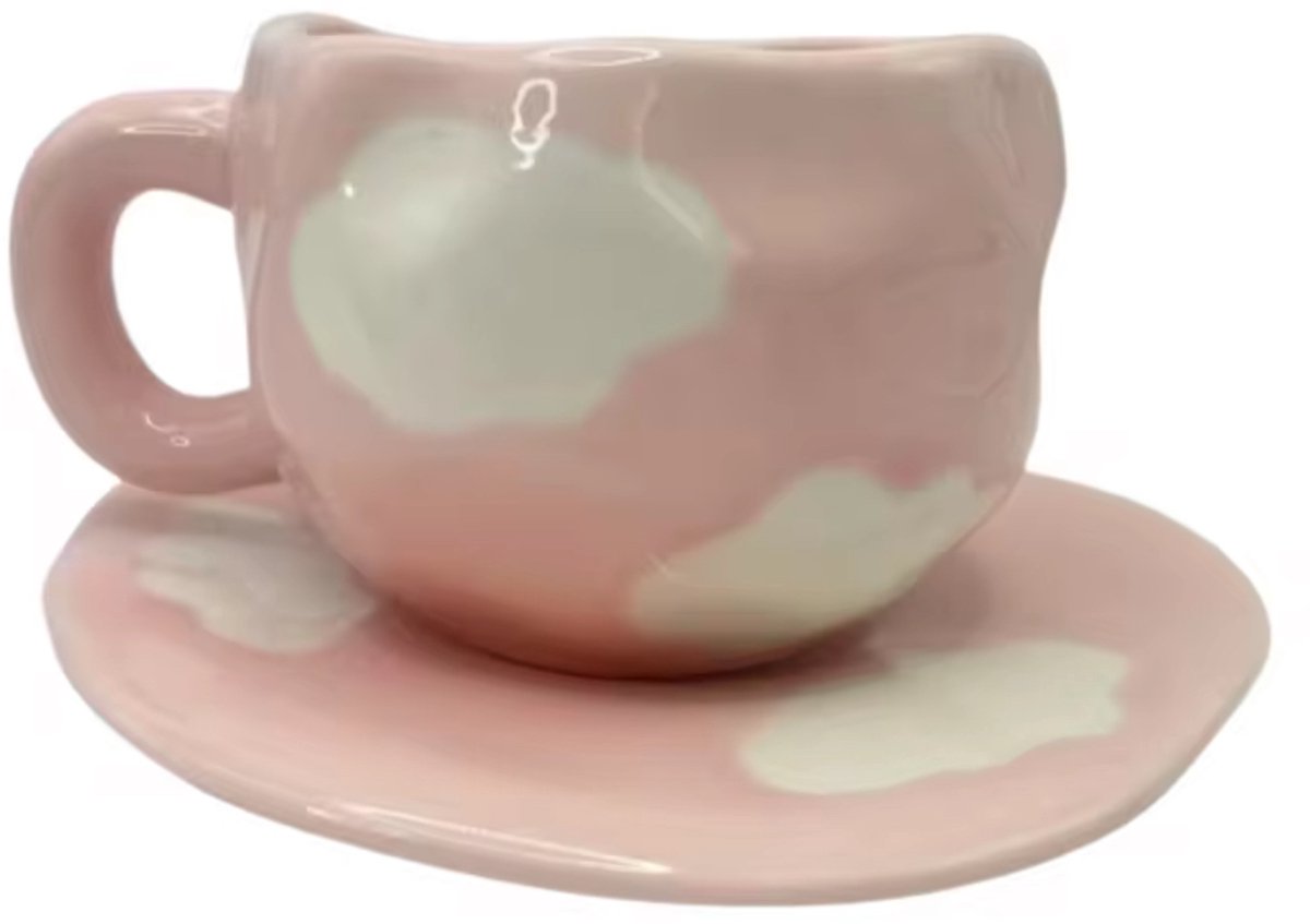 Exclusieve Handgemaakte Keramiek Kop-en-Schotel Set - 280ml - Uniek, Artistiek & Perfect Cadeau