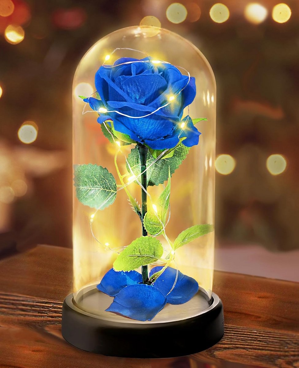 Luxe Roos Cadeau voor Vrouwen - Eeuwige Roos in Glas met Verlichting voor Verjaardag of Jubileum