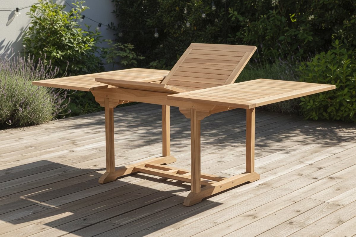Teakea - Teak Tuintafel Uitschuifbaar Rechthoekig 120–180x100x75 cm - Met Parasolgat - Massief Teakhout