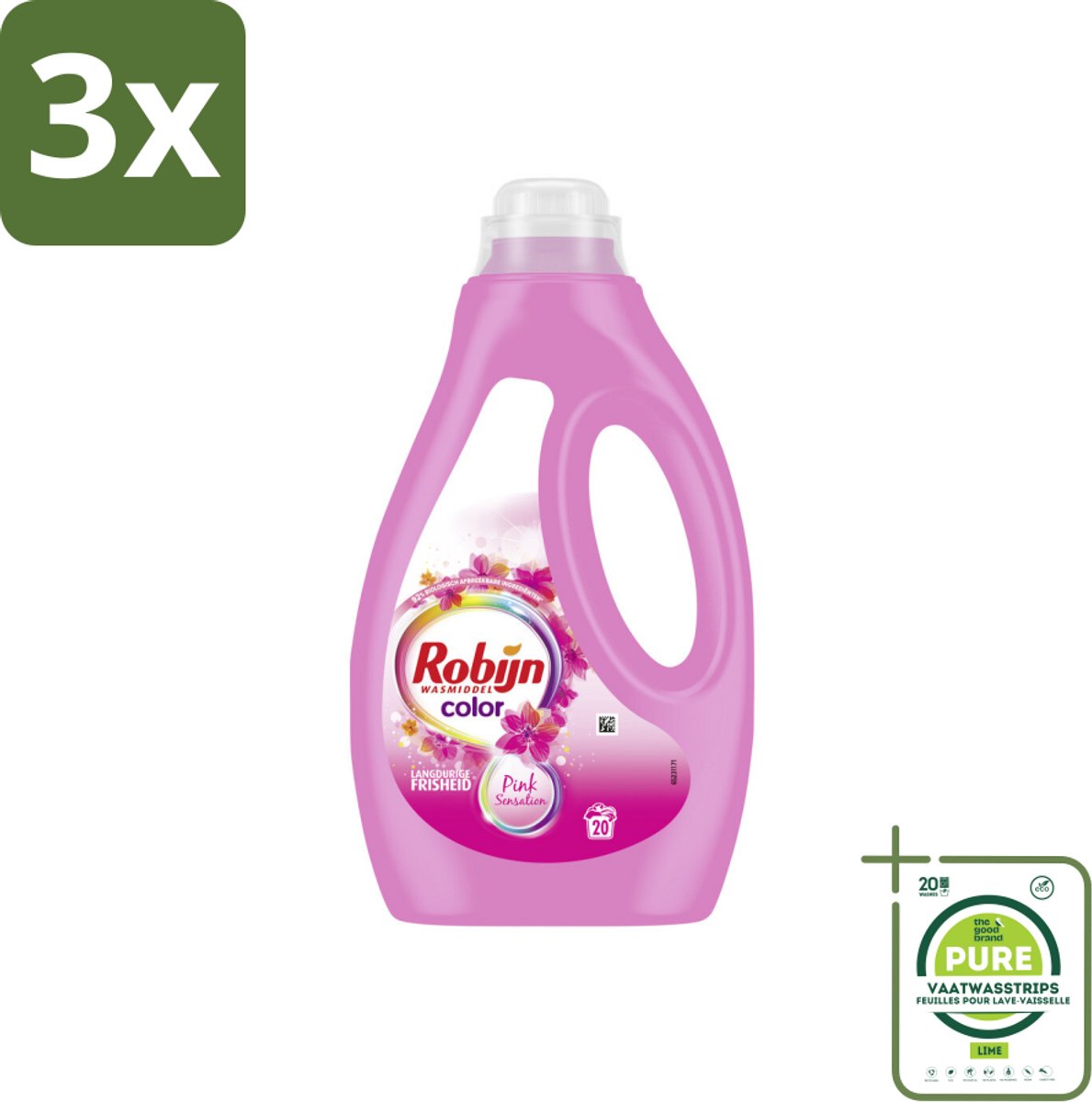 3 x Robijn - Color Pink Sensation - Vloeibaar Wasmiddel - 20 Wasbeurten - Grootverpakking - Wasmiddel - Kleurwas - Wasverzachter - Biologisch Afbreekbaar - Vloeibaar Wasmiddel