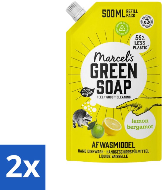 2 x Marcel’s Green Soap – Afwasmiddel – Lemon & Bergamot - Navulling – 500 ml - Afwasmiddel - Afwas - Navulling - Duurzaam Afwassen - Vegan Afwasmiddel