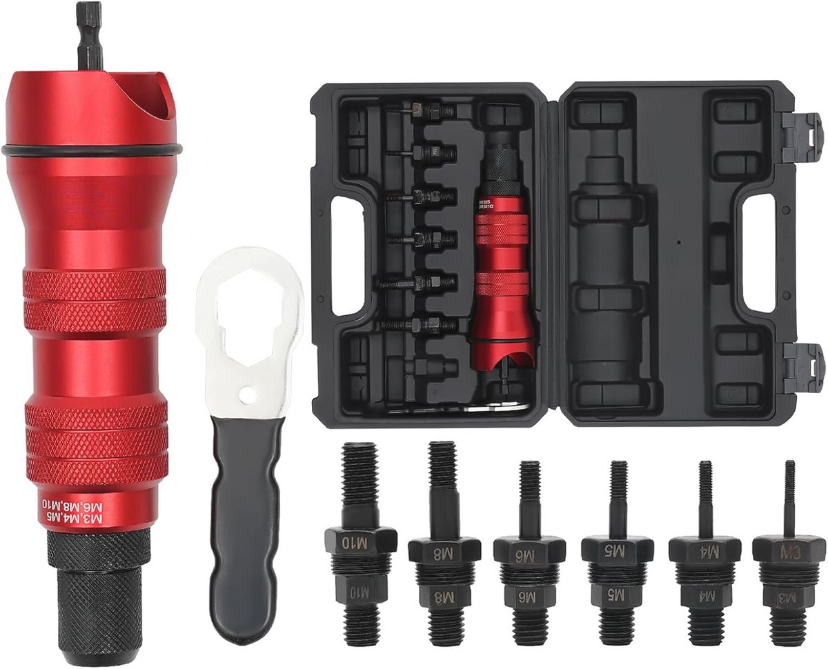 CompleetAdapterkit voor Klinkmoeren en Gereedschap met Diverse Maten