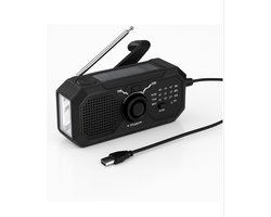 Radio d'urgence Solar à manivelle Lazzaretti® - 4 000 mAh - Modèle 2024 - Ensemble d'urgence - Banque d'énergie Solar - Radio alimentée par batterie - Lampe de poche - Banque d'énergie solaire - Radio d'urgence à manivelle