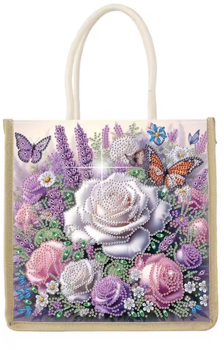 Diamond Painting Tas - Hobbytas - Bloemen en Vlinders - Herbruikbaar - Draagtas - Boodschappentas