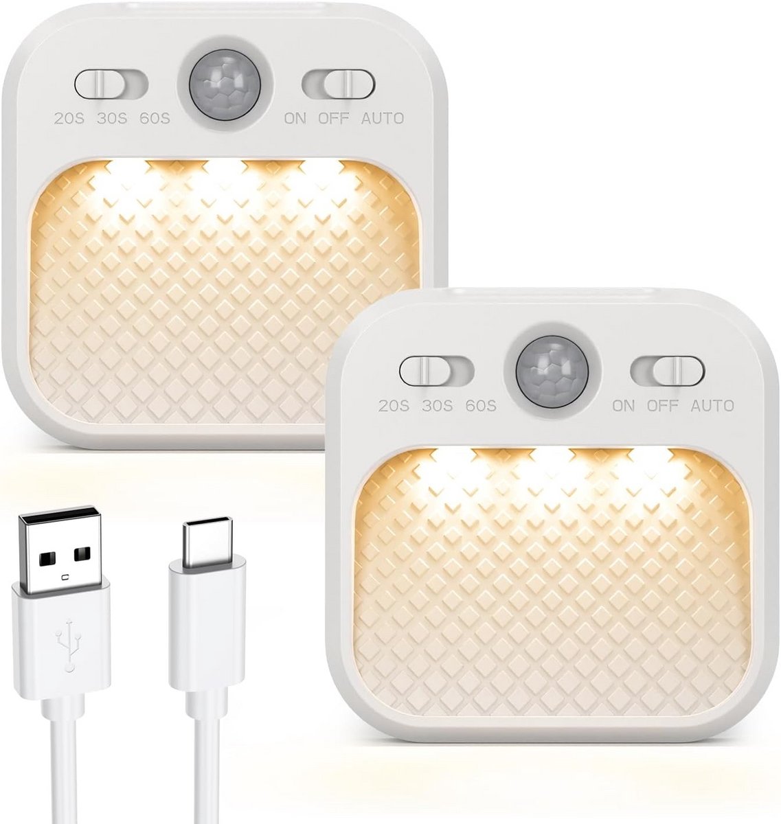 Bewegingssensorlamp met 3 Kleurtemperaturen - Oplaadbare LED Nachtlampjes voor Trap en Badkamer - 2 Stuks