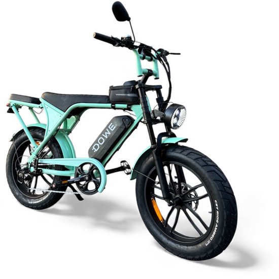 Dowe V9 Elektrische Fatbike Mint Groen - 250W - 25 Km/h - NFC - 17,5Ah Accu - Zonder gashendel - 100% legaal - Mint groene fatbike 2026 - Rijklaar - Range 60-100km van Merkloos — afbeelding 2