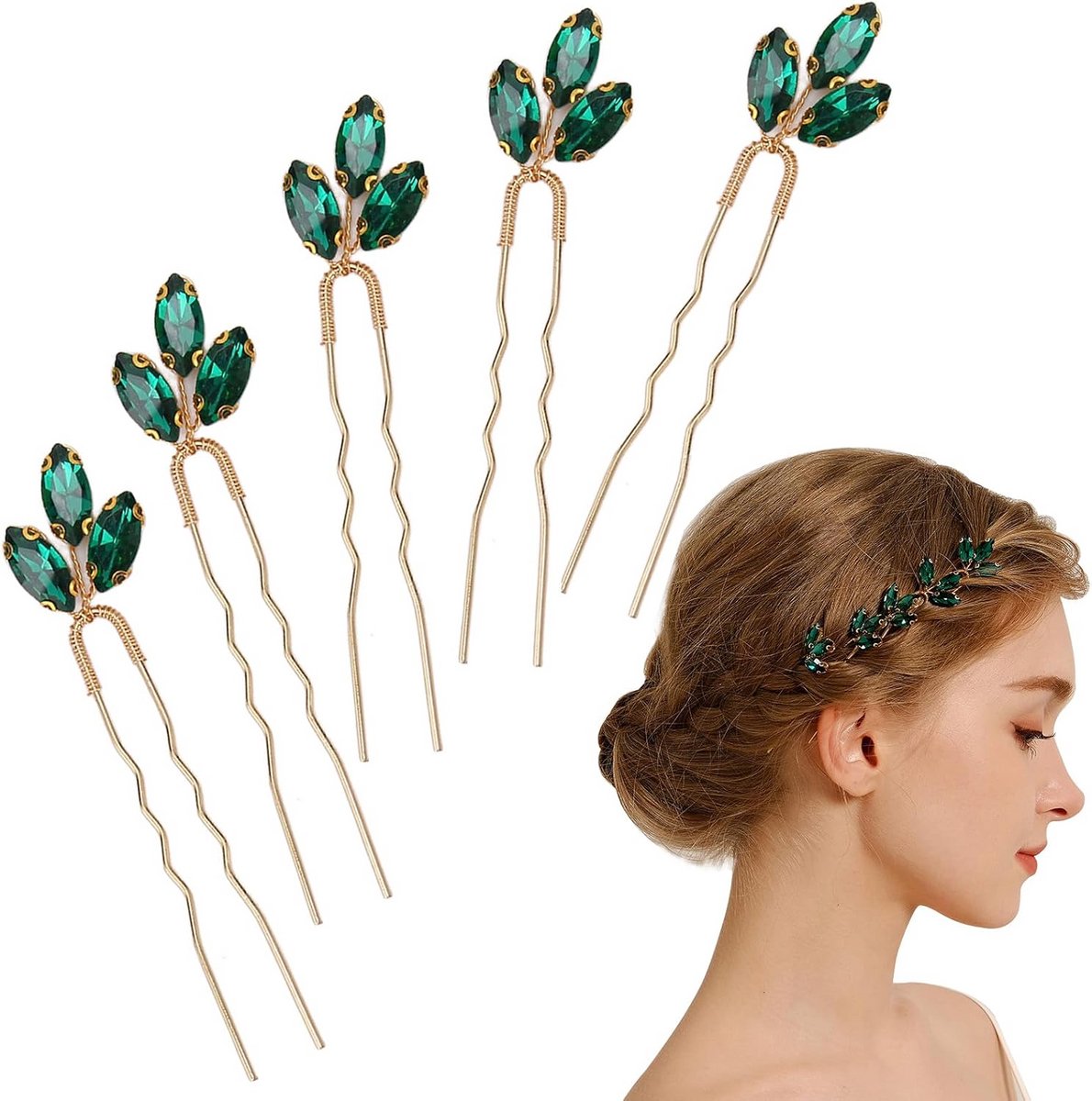 Vintage Groene Strass Haarspelden Set van 5 voor Bruiloften en Feesten