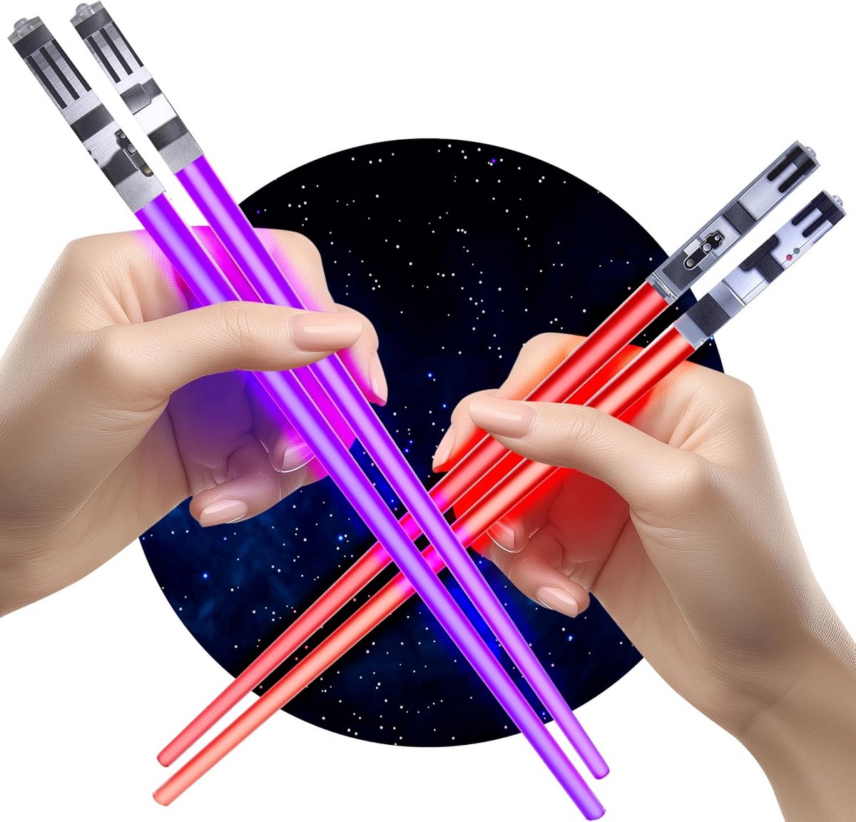Oplichtende LED Eetstokjes (2 Paar) - Rood en Paars Licht