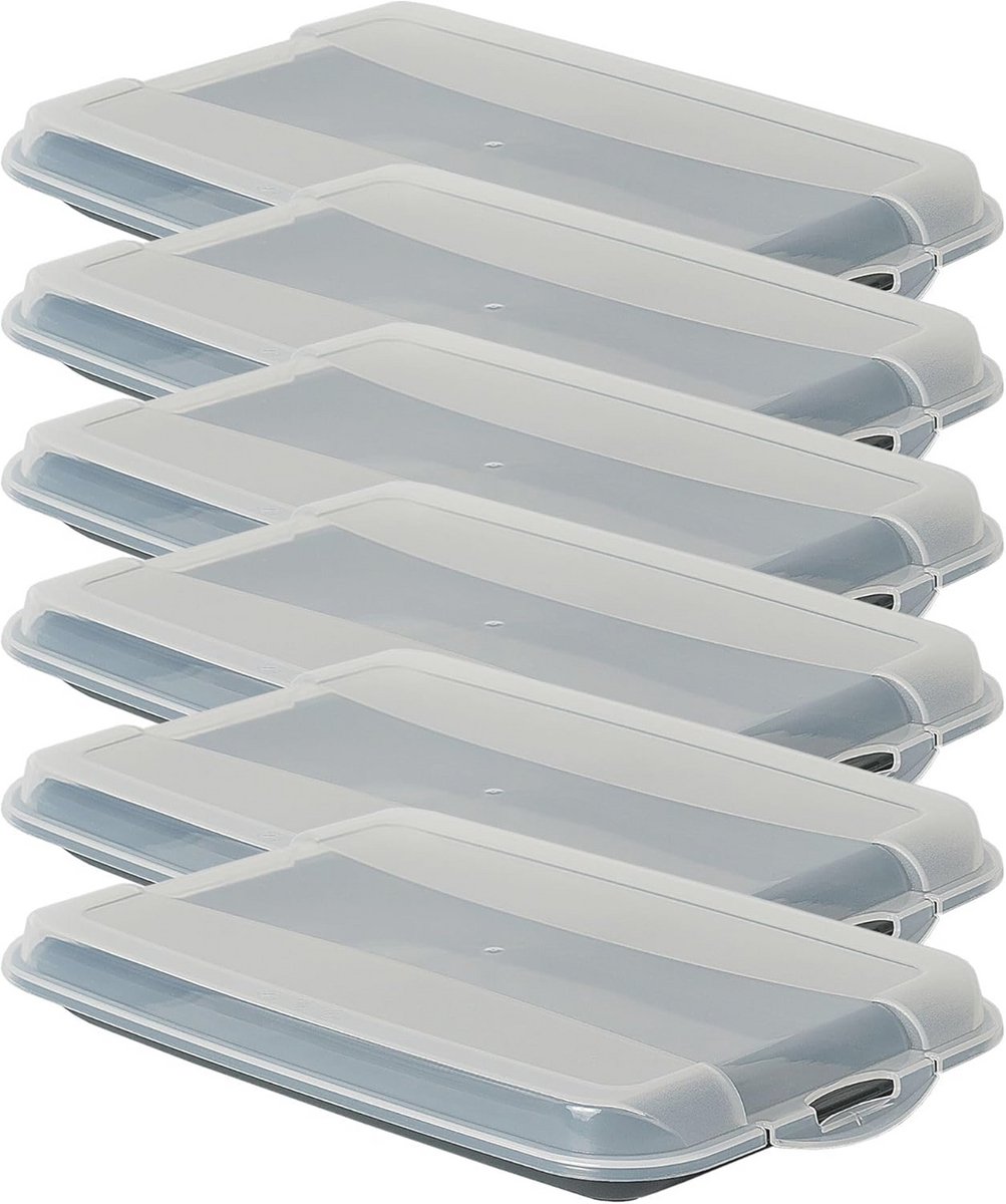 Set van 6 antraciet vleeswarendozen met transparant deksel - koelkastorganizer voor worst en kaas