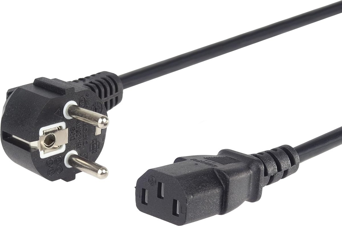 Geaard Netsnoer 230 V 0,5 m - Stroomkabel met Schuine C13 Stekker