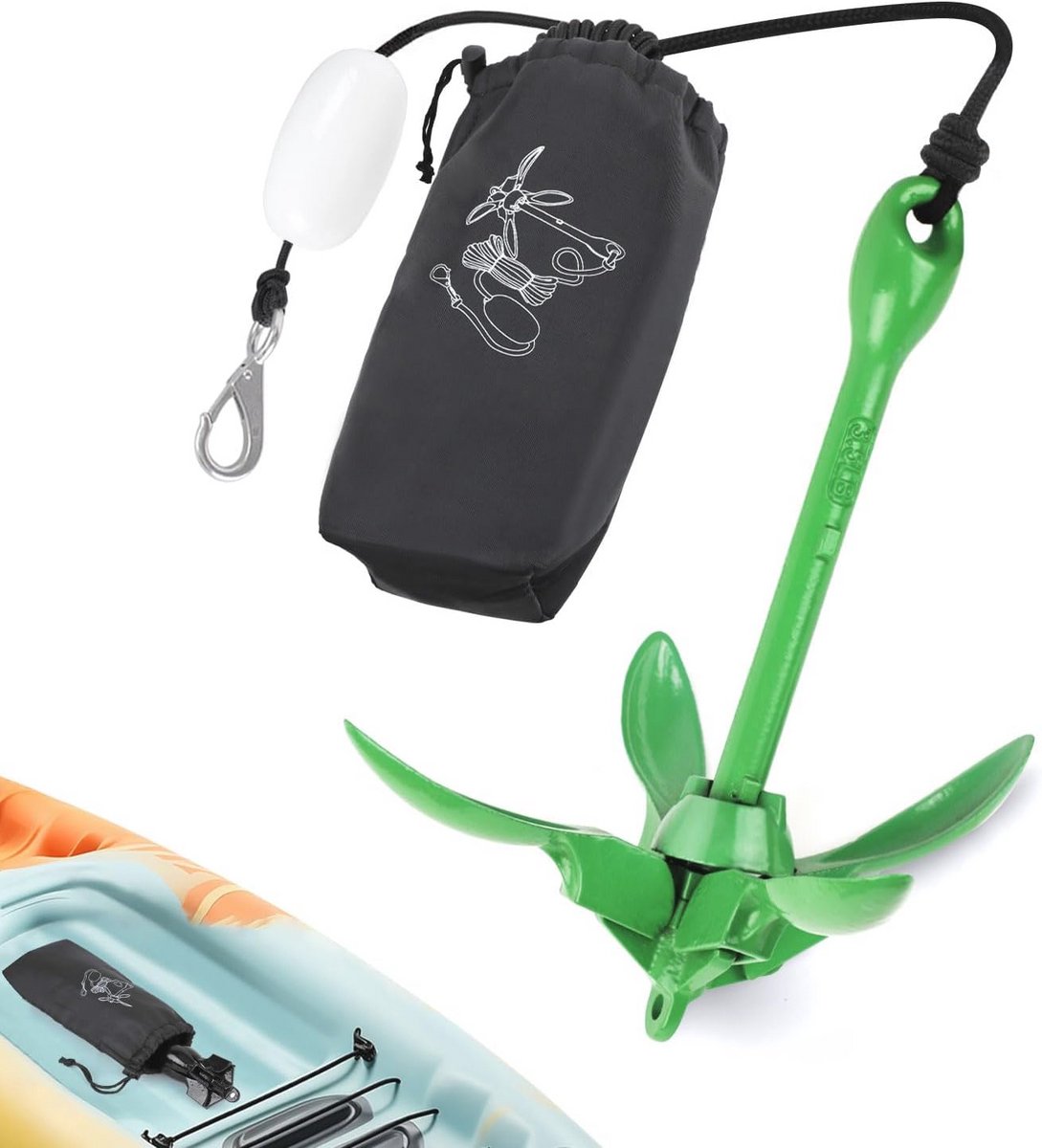 Kajakanker 1,6 kg - Paddleboardankerset met kettingset voor kajak, SUP en kano