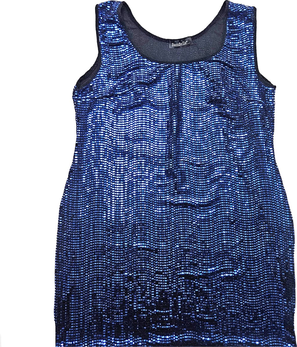 Jurk - Maat XL/XXL - Feest glitter kort jurkje mini tuniek Zwart blauw met glitters