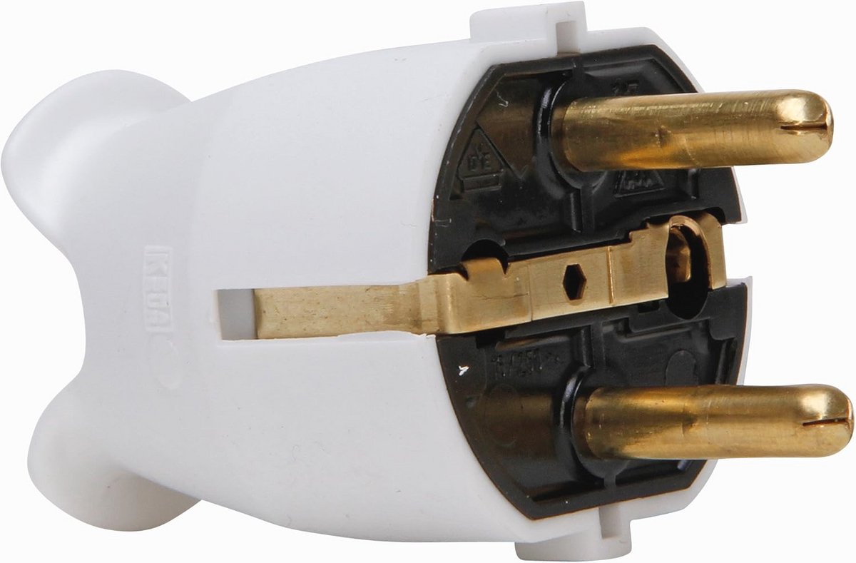 Veiligheidscontactstekker, kunststof, IP 20, centrale invoer, voor kabeldoorsnede tot 3 x 1,5 mm², arctisch wit