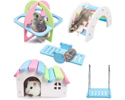Gsedaox- Knaagdieren Speelgoed Set - Hamster Schommel, Wipwap, Boogbrug, Huisje & Fitnessring