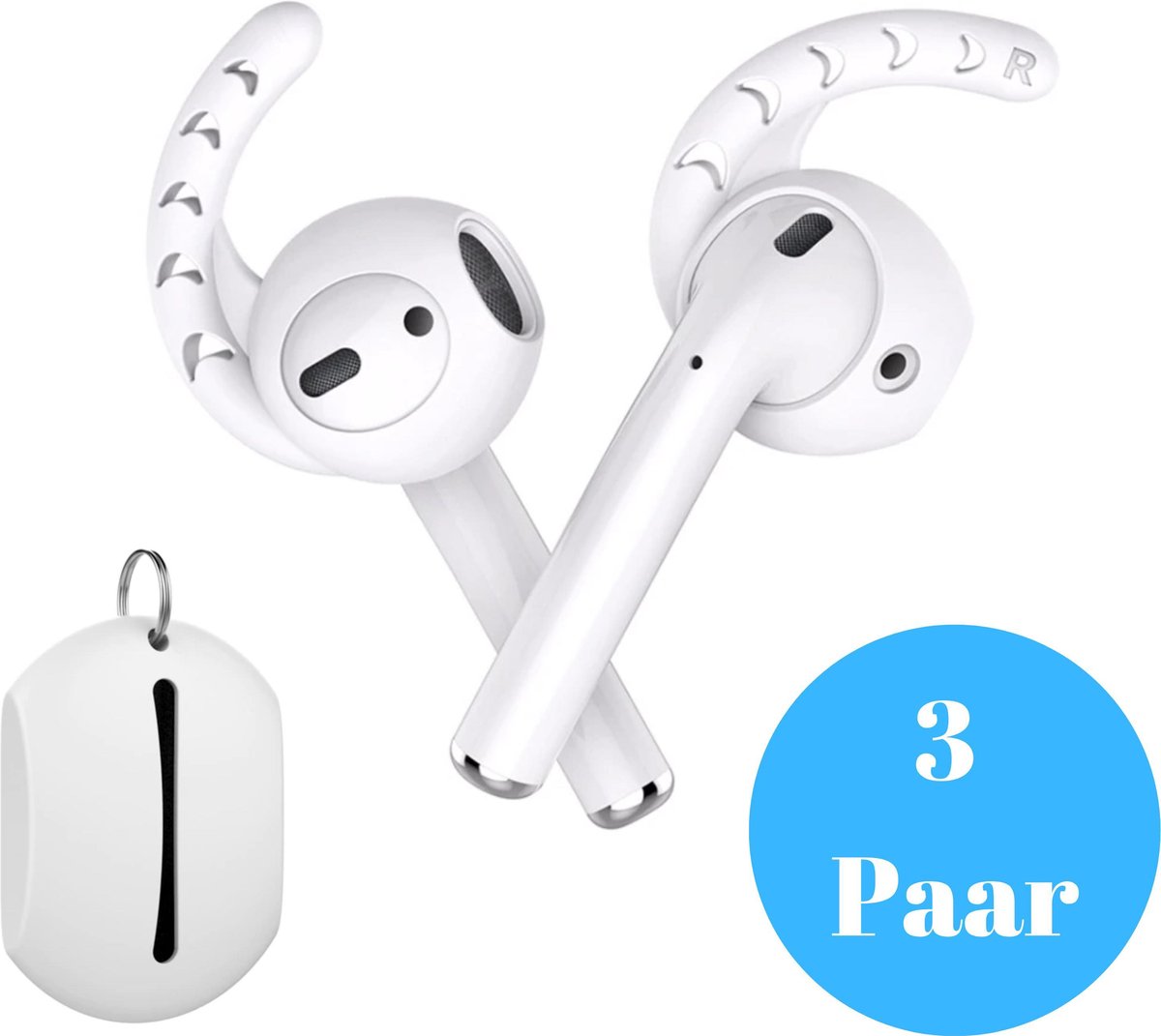 KELERINO. 3 Paar Earhooks / Oorhaken geschikt voor Airpods 1 & 2 inclusief Opbergcase - Wit