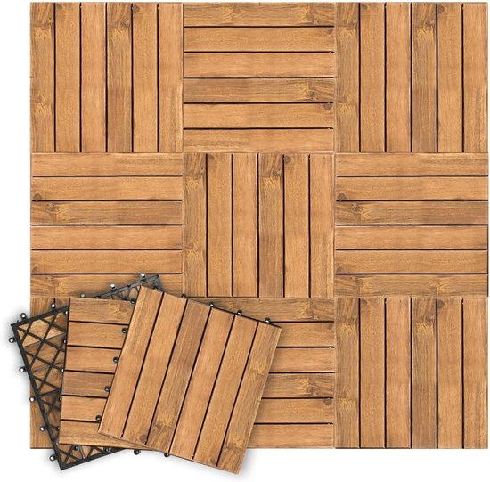 EINFEBEN Houten tegels van acaciahout, 30 x 30 cm, 12 latten, 5 m², vloertegels voor terrassen en balkons (55 stuks
