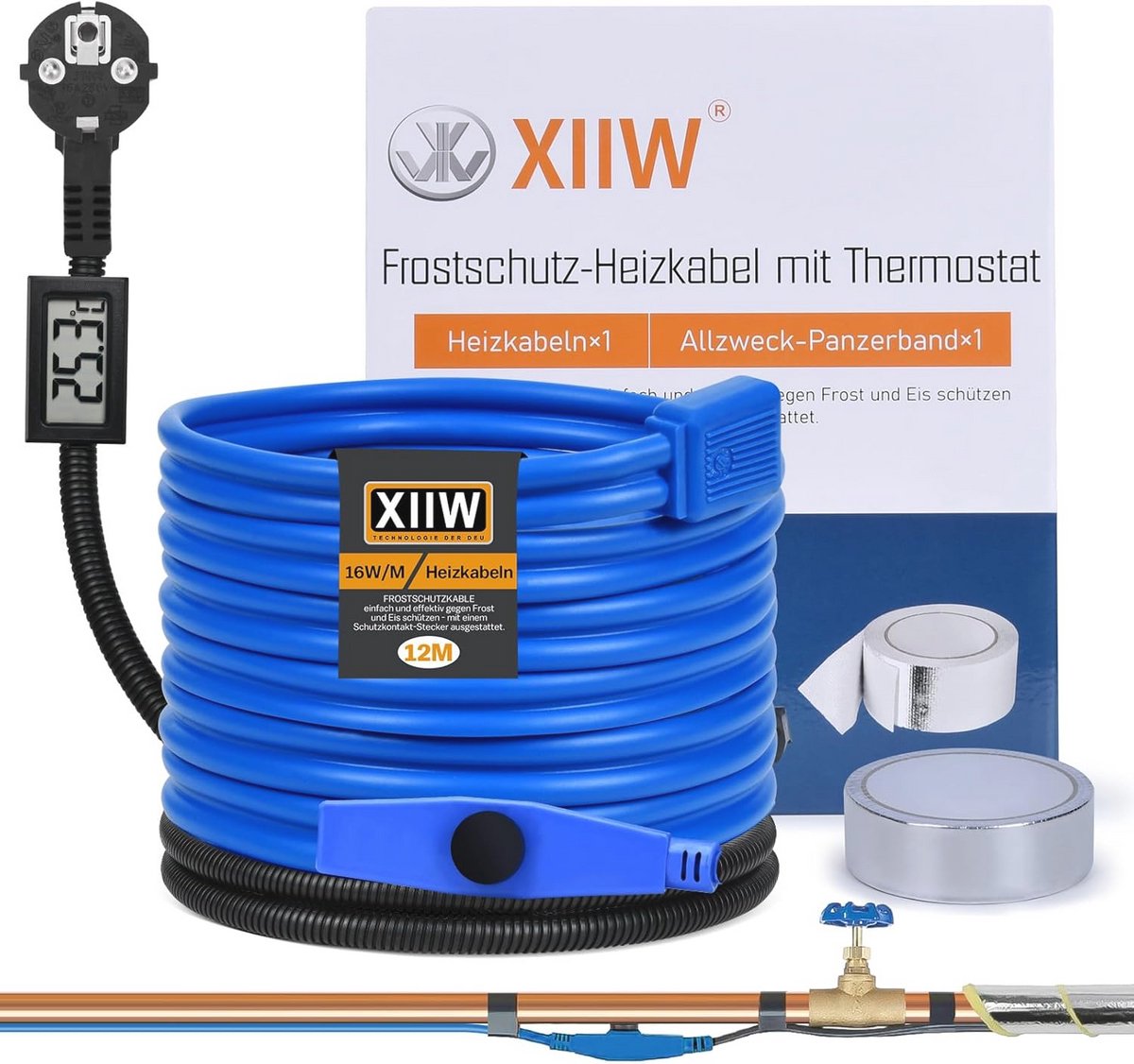 Vorstbescherming Warmtekabel met Thermostaat en Temperatuurweergave voor Waterleidingen - 