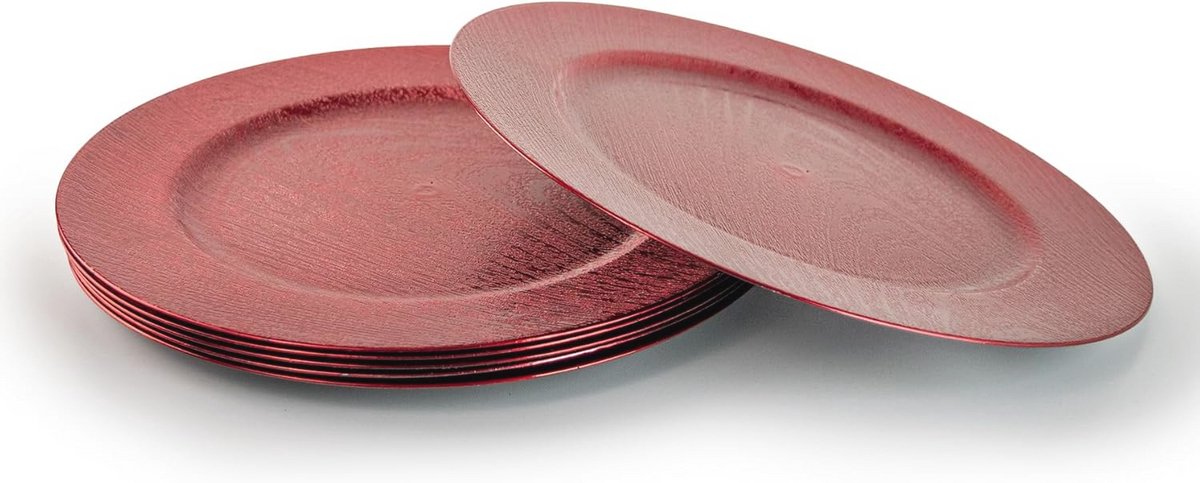 Set van 6 laderplaten met houteffect - 33cm - rood