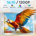 Monitor met scherp display van een kleurrijke papegaai, met tekst over FHD, sRGB 100%, IPS Panel en 178° Visuele Bereik.