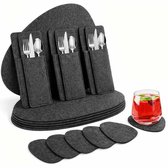 Vilten Placemat Set 18-delig – 6 Placemats, 6 Glasonderzetters en 6 Bestekhouders – Donkergrijs