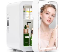 Mini koelkast 4L - Auto koelkast- Voor eten & drinken - Skincare & make-up fridge - Spiegel en LED-verlichting - USB - Wit