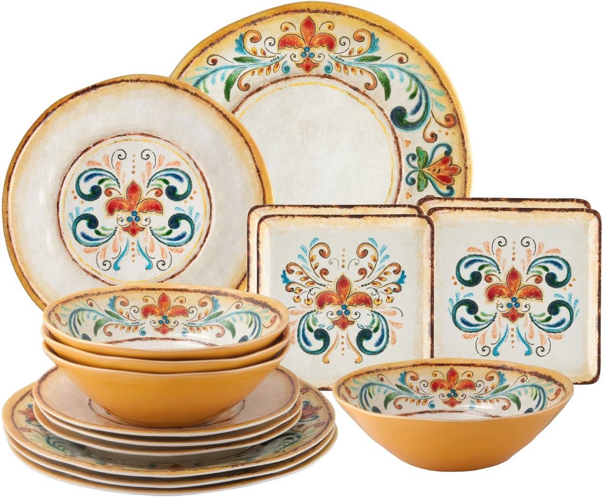16-delige Toscane Melamine Servies Set voor Buitengebruik - Service voor 4, Multicolor