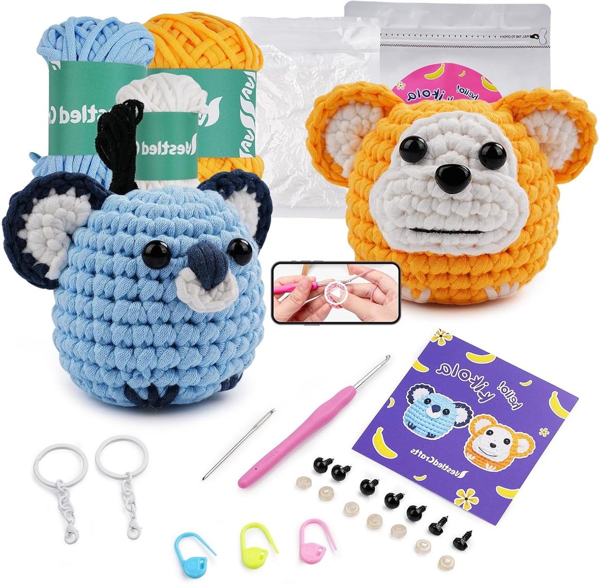 Allecta - Complete haakset voor Amigurumi beginners - haakpakket met video-tutorials - DIY haakset voor kinderen en volwassenen - cadeauidee