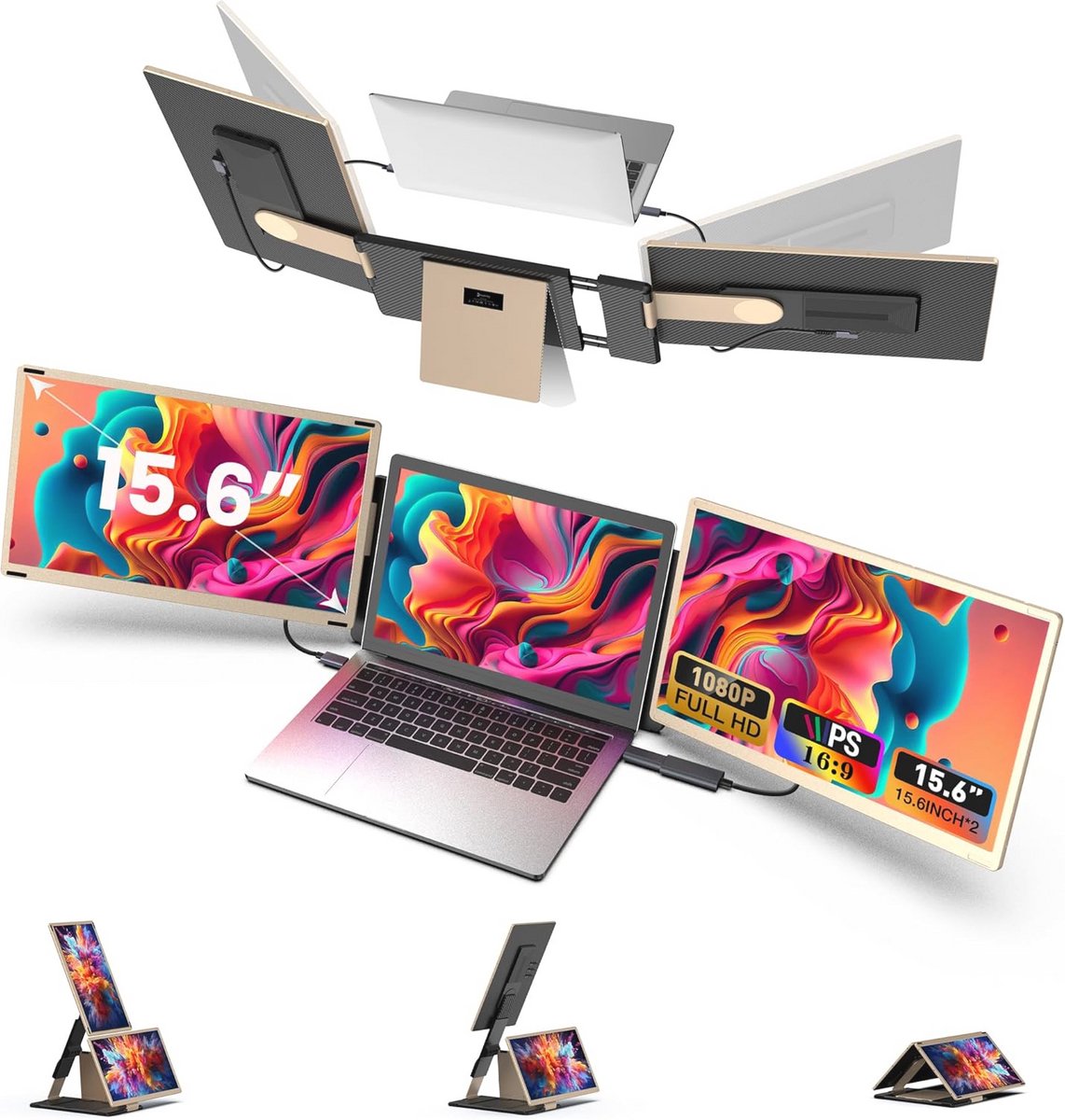 Kwumsy Portable Monitor for Laptop - 15.6 inch FHD 1080P Portable Screen, Monitor with Support 90°-235° Rotation, Compatible with Wins/Mac/PC (HDMI/Type-C/H5-T)