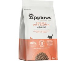 Applaws Natuurlijke Droge Kattenvoeding voor Volwassen Katten, Natuurlijke Kip met Zalm - 2 kg Zak