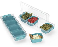 RoyalFay Napoli Ingrediëntencontainer, set van 2, stapelbare opbergdoos met 8 inzetstukken en 2 deksels, voedselveilige koelkastorganizer voor pizzazaag en meal prep, Caribisch blauw