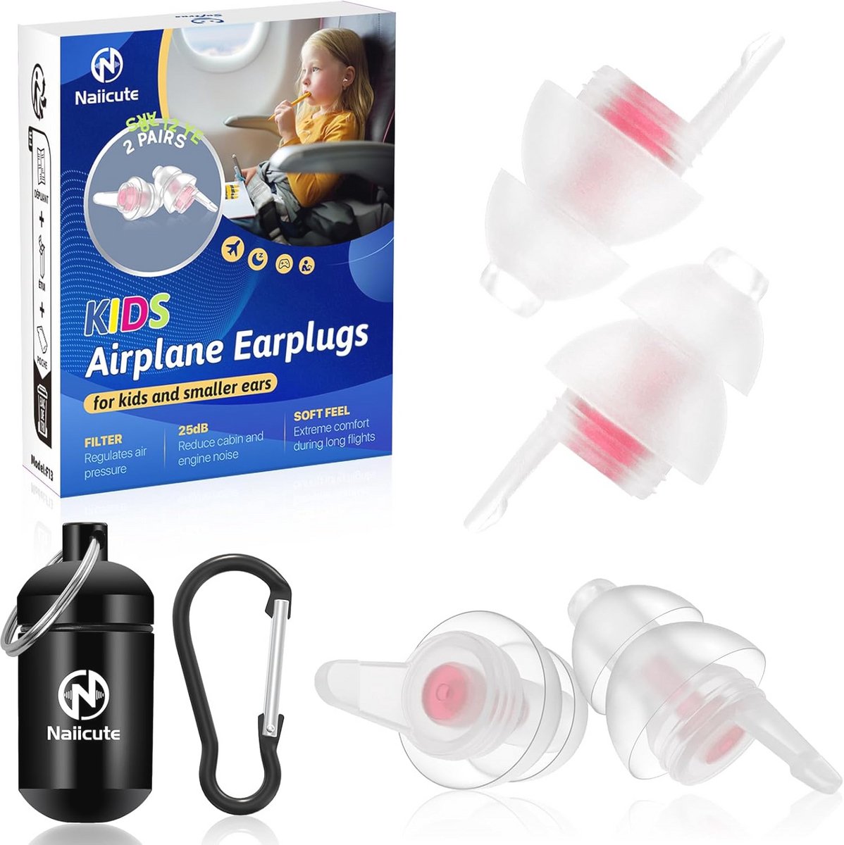 Naiicute Fly Oordopjes voor kinderen, 6-12 jaar, gehoorbescherming voor kinderen, drukcompensatie, oordopjes, vliegtuig, herbruikbare siliconen, zachte oordopjes voor vlucht, reizen, slapen, concert,