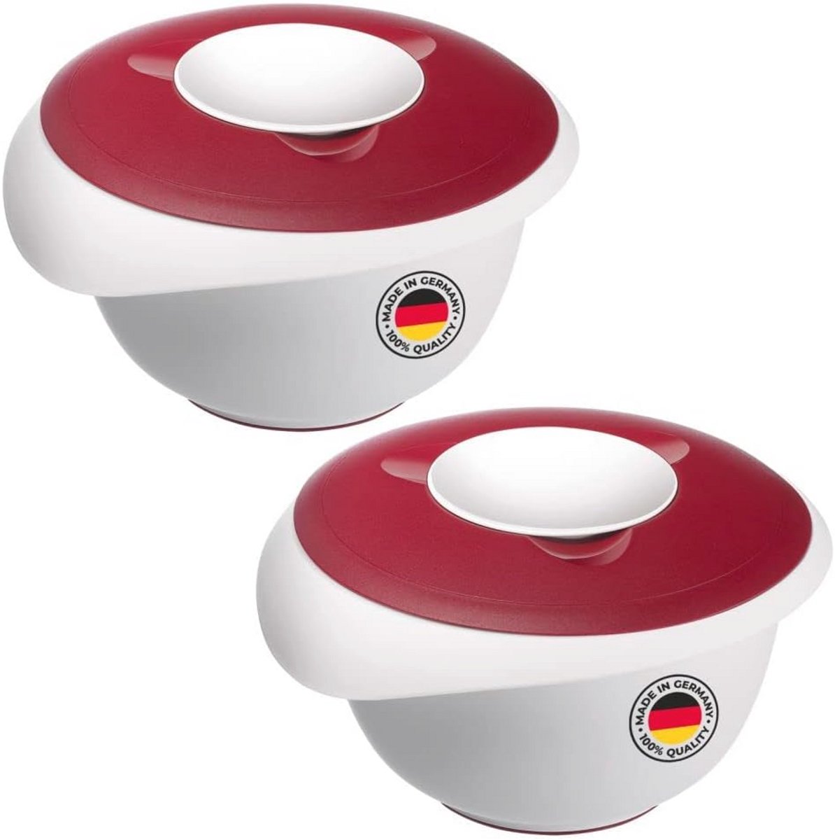 Set van 2 Mengkommen met Deksel - 3,5 L Kleur Rood Wit
