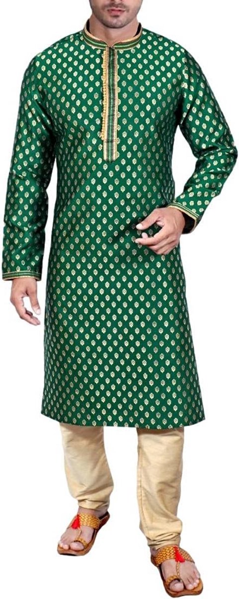 Heren Kurta Pyjama Set Traditioneel Indiaas Feestkleding Groen