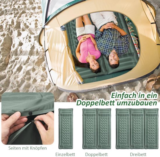 Zelfopblazende Campingmat 12 cm - Luchtmatras met Voetpomp, Kussen, Waterdicht en Ultrakneed van Merkloos — afbeelding 5