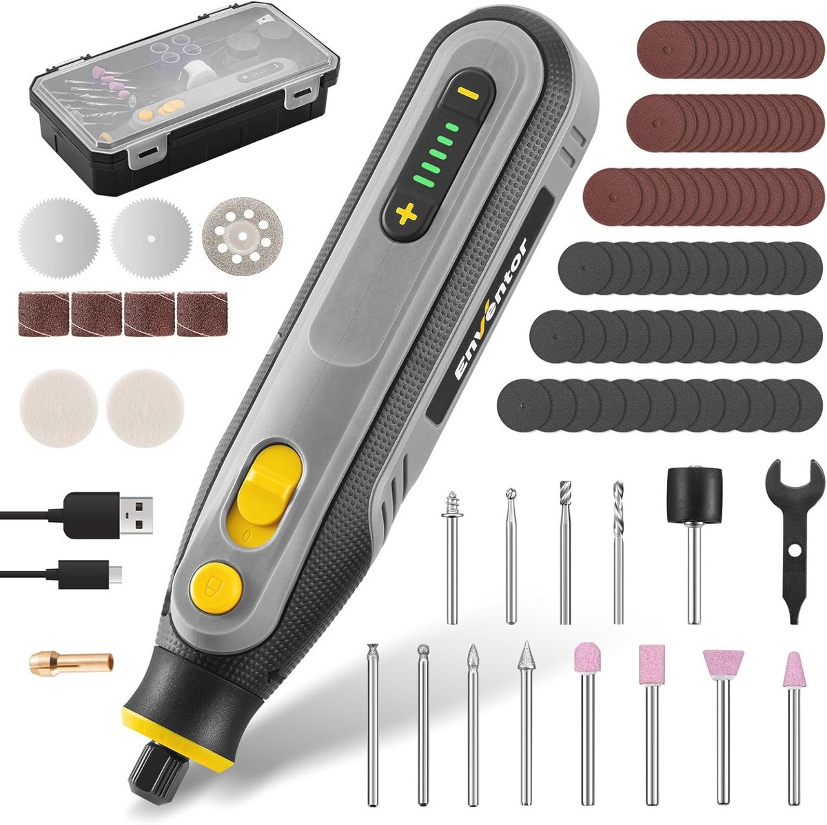 Mini-multifunctioneel rotatiegereedschap met USB-opladen - 4V, 104 accessoires, 5 snelheden
