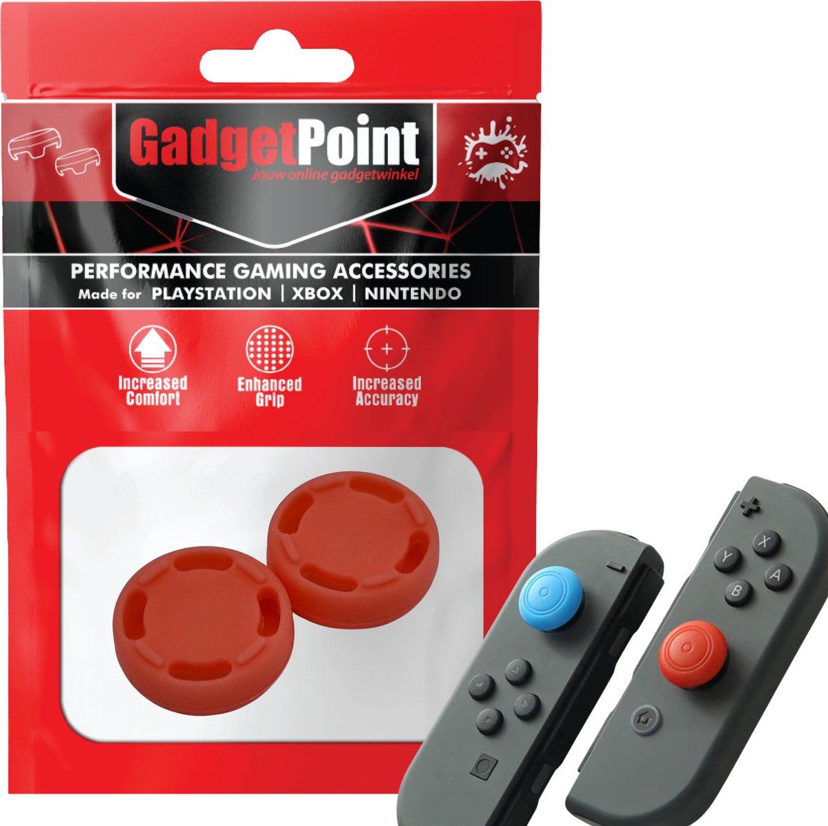 Gadgetpoint - Thumb Grips voor Nintendo Switch Joy-Con Controllers - Gaming Thumbgrips - Performance Anti-Slip Thumbsticks - Bescherming Accessoires - Cirkel - Oranje