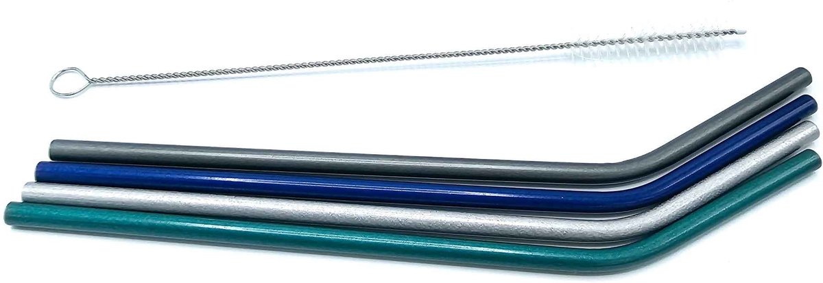Gadgetpoint - Metalen/RVS Rietjes - Metal Straws - Cocktails - Drankjes - Milieuvriendelijk & Duurzaam - Set van 4 rietjes + schoonmaak borstel - Multicolor