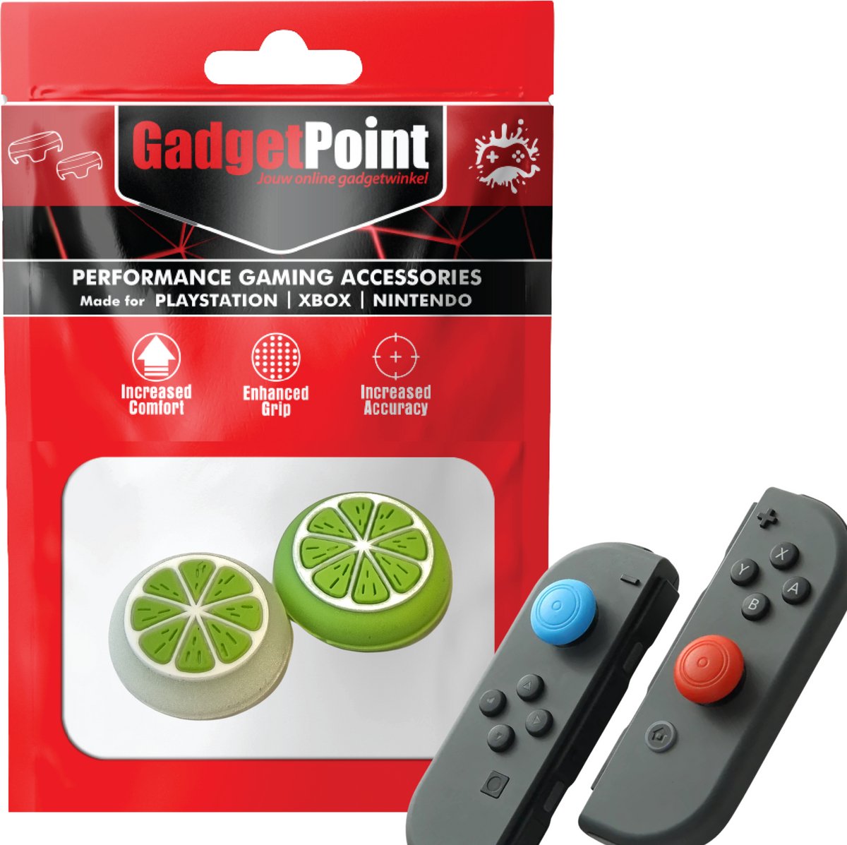 Gadgetpoint - Thumb Grips voor Nintendo Switch Joy-Con Controllers - Gaming Thumbgrips - Performance Anti-Slip Thumbsticks - Bescherming Accessoires - Fruit - Groen/Wit